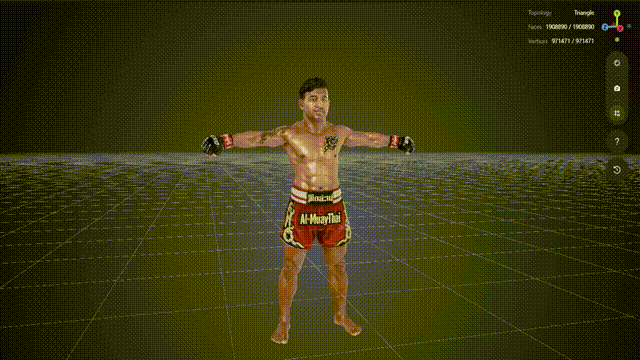 อวตารมวยไทย 3D กำลังแสดงท่าทางการต่อสู้ที่จับมาจากคลิปจริง